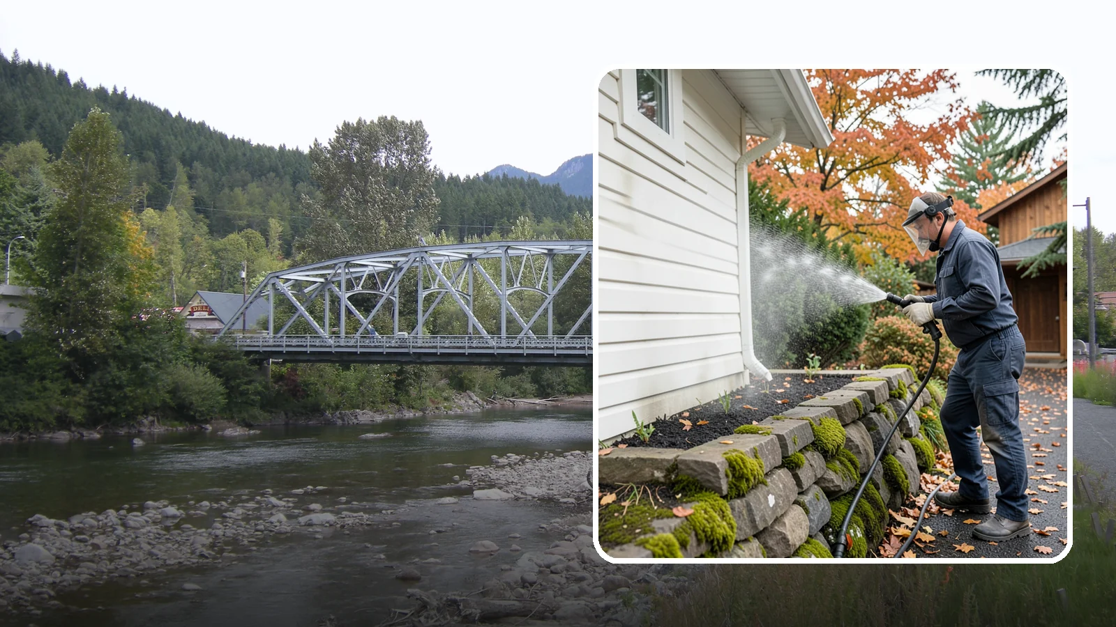 Garden Wall Cleaning in Skykomish, King County, WA - We wash garden and retaining walls to clear the moss, soil stain, and efflorescence that mark these low landscape features.