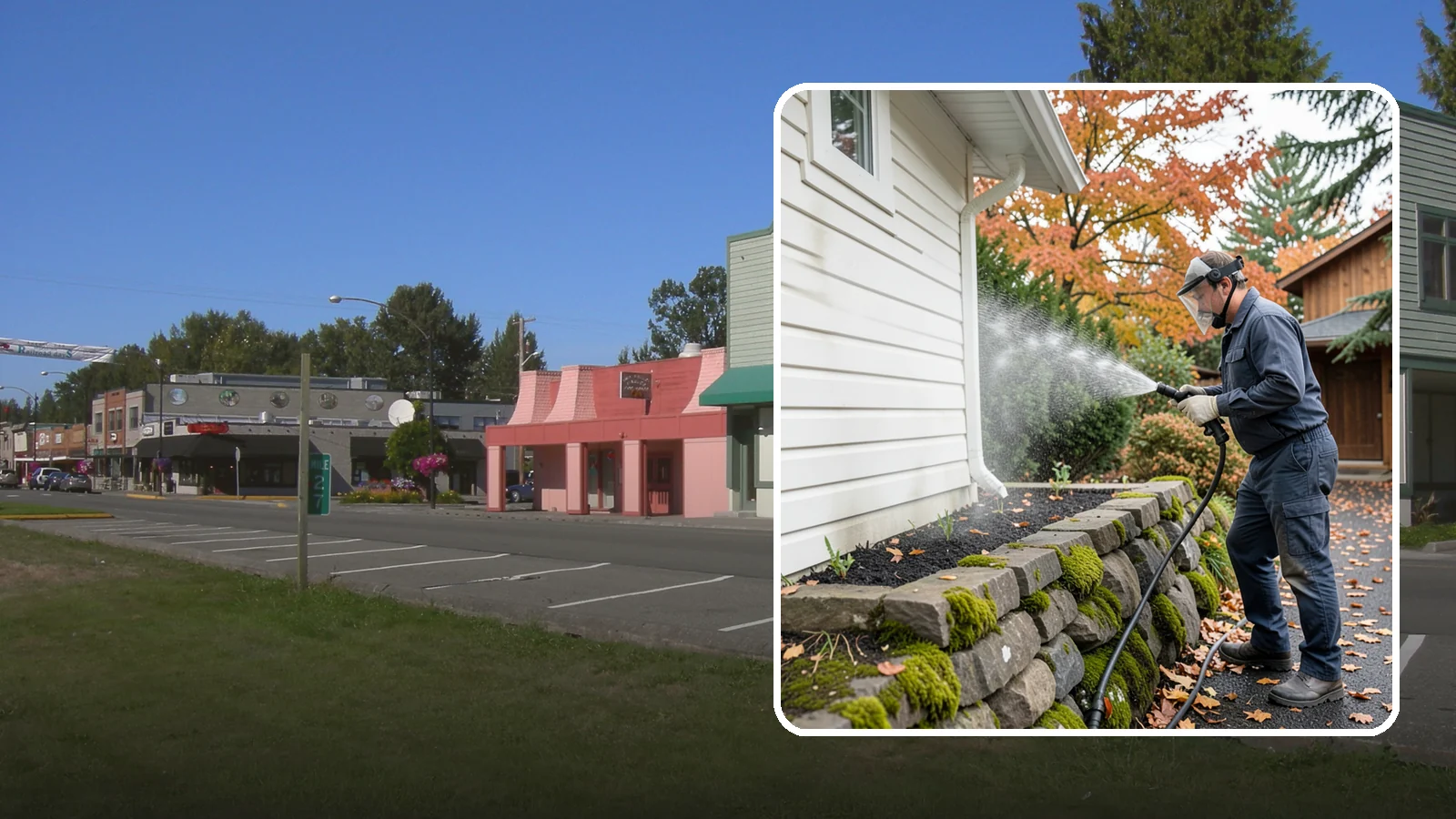 Garden Wall Cleaning in Snoqualmie, King County, WA - We wash garden and retaining walls to clear the moss, soil stain, and efflorescence that mark these low landscape features.