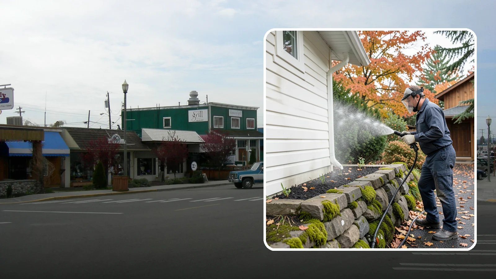 Garden Wall Cleaning in Stanwood, Snohomish County, WA - We wash garden and retaining walls to clear the moss, soil stain, and efflorescence that mark these low landscape features.