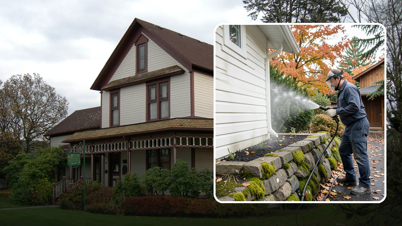 Garden Wall Cleaning in Sumner, Pierce County, WA - We wash garden and retaining walls to clear the moss, soil stain, and efflorescence that mark these low landscape features.