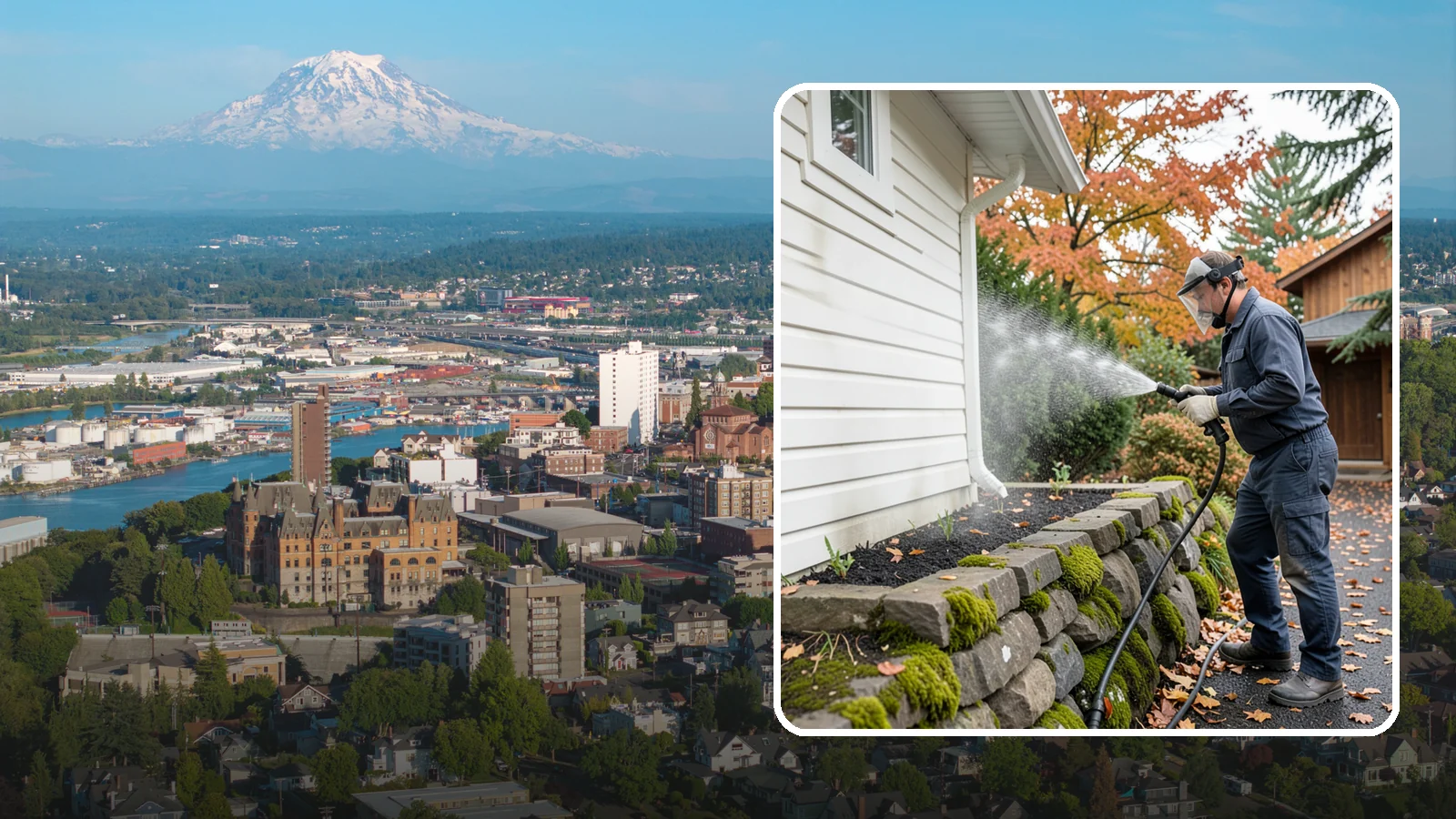 Garden Wall Cleaning in Tacoma, Pierce County, WA - We wash garden and retaining walls to clear the moss, soil stain, and efflorescence that mark these low landscape features.