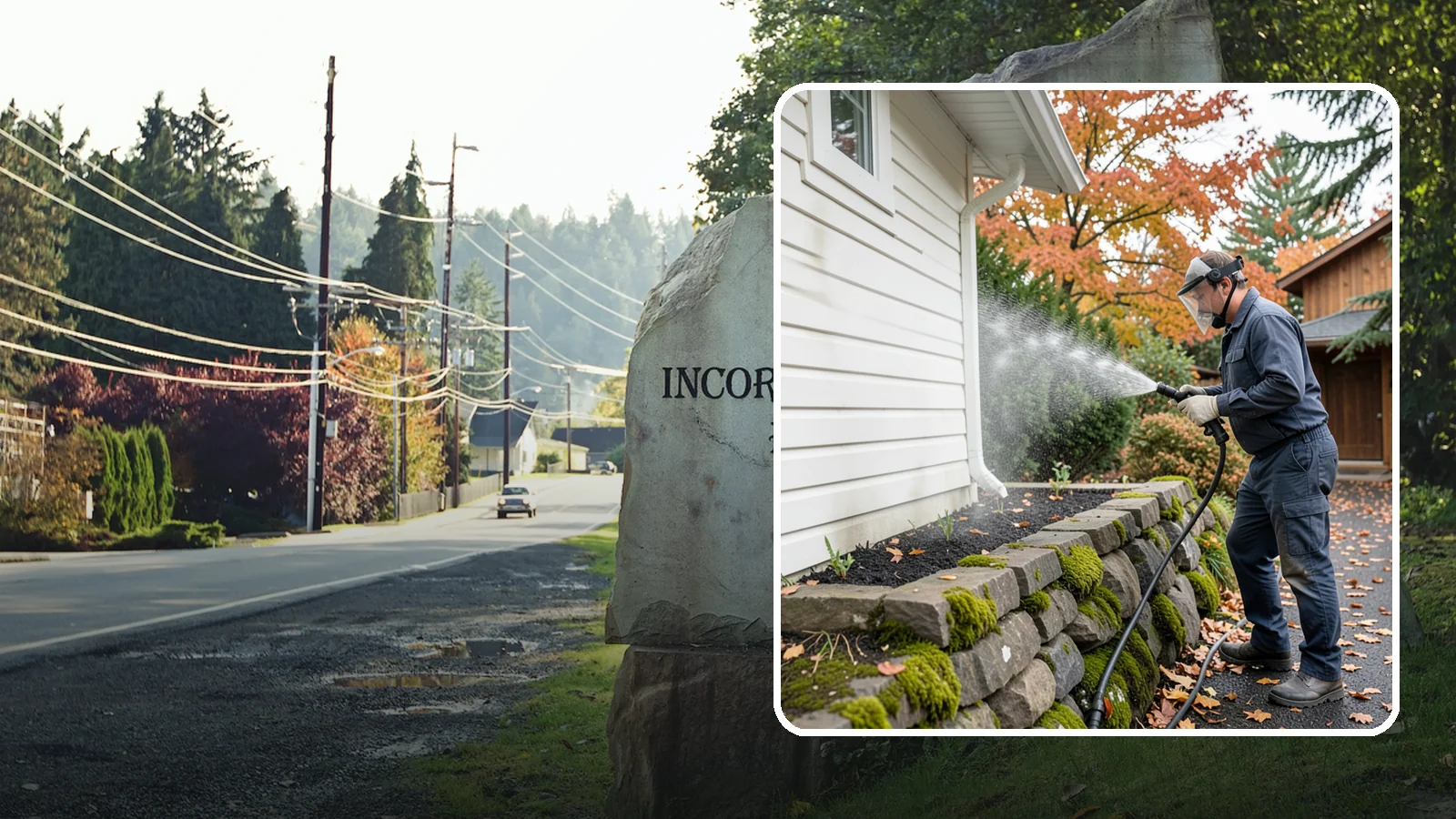 Garden Wall Cleaning in Wilkeson, Pierce County, WA - We wash garden and retaining walls to clear the moss, soil stain, and efflorescence that mark these low landscape features.