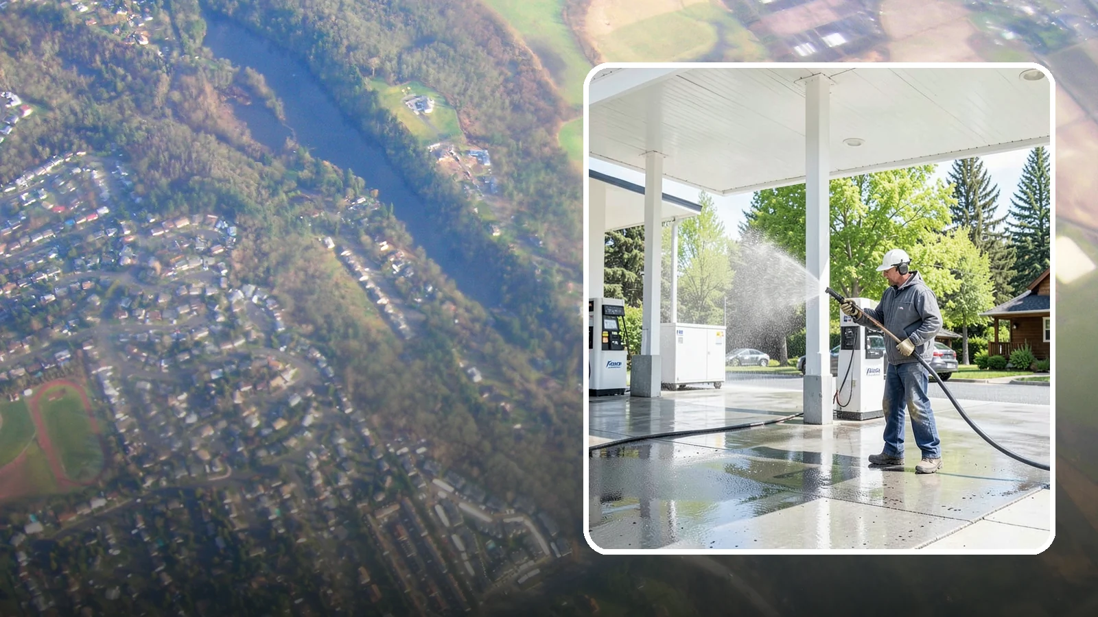 Gas Station Cleaning in Algona, King County, WA - Deep exterior cleaning for fuel courts, canopies, and pump islands that removes oil, fuel residue, and Northwest grime from...