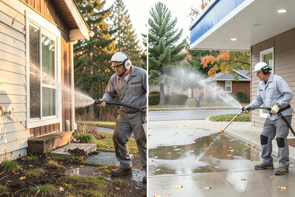 Gas Station Cleaning in Anacortes, Skagit County, WA - Contain drains and pre-treat oil-stained concrete with a commercial degreaser