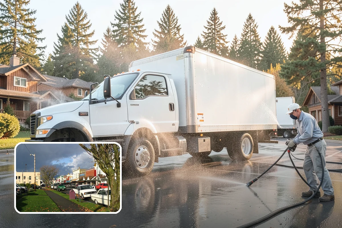 Gas Station Cleaning in Arlington, Snohomish County, WA - Removes slip-causing oil and fuel film from pump-island concrete