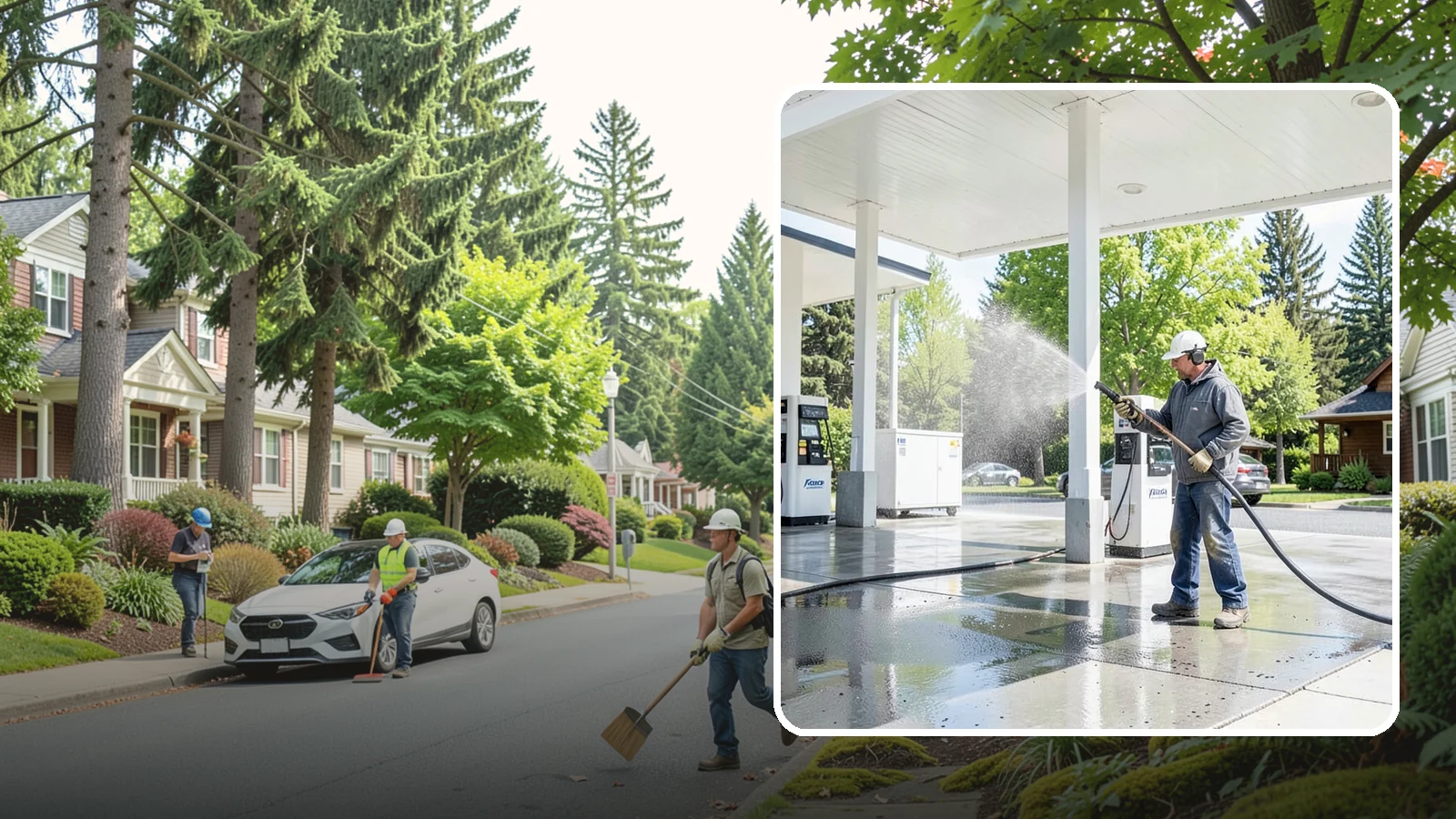 Gas Station Cleaning in Beaux Arts Village, King County, WA - Deep exterior cleaning for fuel courts, canopies, and pump islands that removes oil, fuel residue, and Northwest grime from...