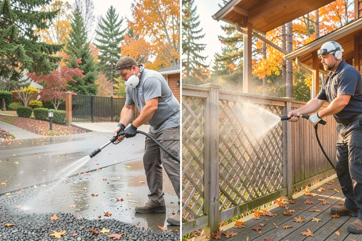 Gas Station Cleaning in Bellevue, King County, WA - Contain drains and pre-treat oil-stained concrete with a commercial degreaser