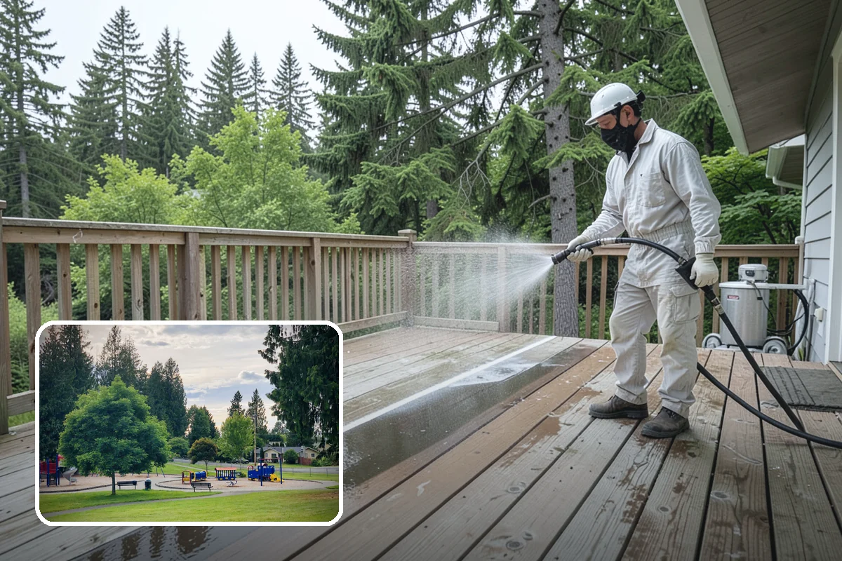 Gas Station Cleaning in Bonney Lake, Pierce County, WA - Removes slip-causing oil and fuel film from pump-island concrete