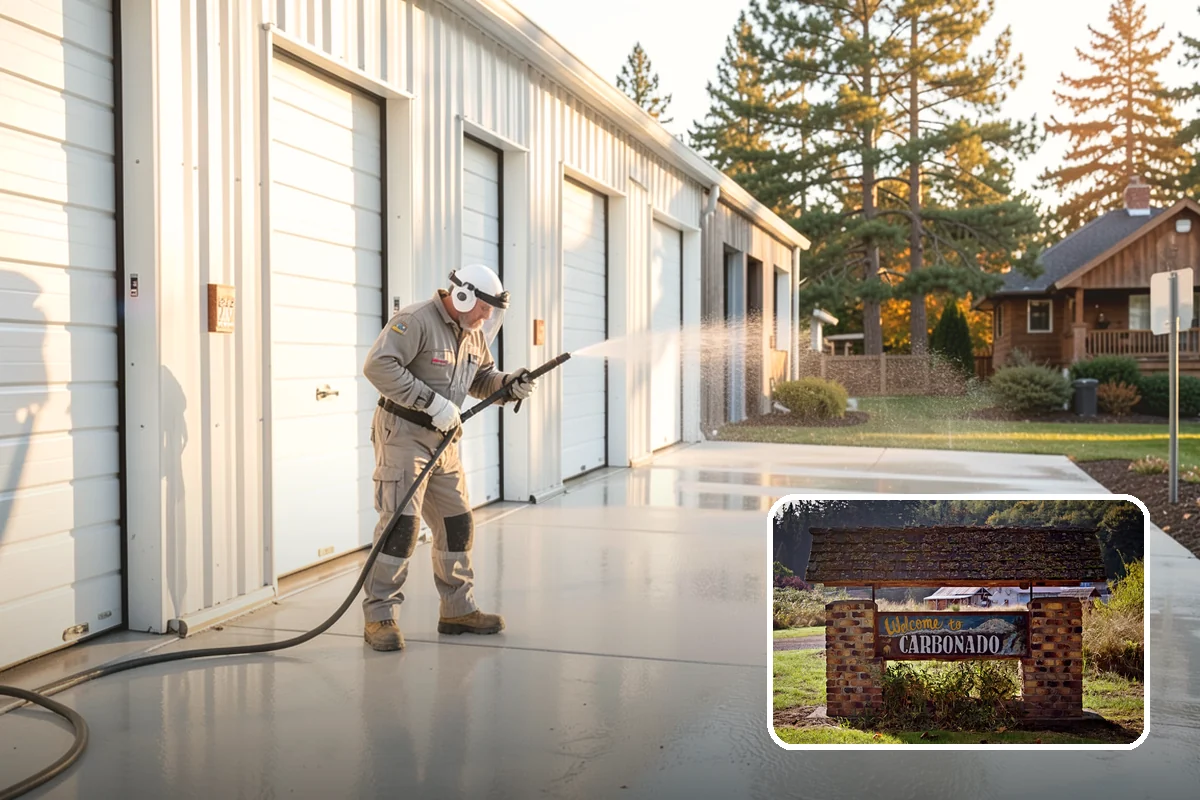 Gas Station Cleaning in Carbonado, Pierce County, WA - Removes slip-causing oil and fuel film from pump-island concrete