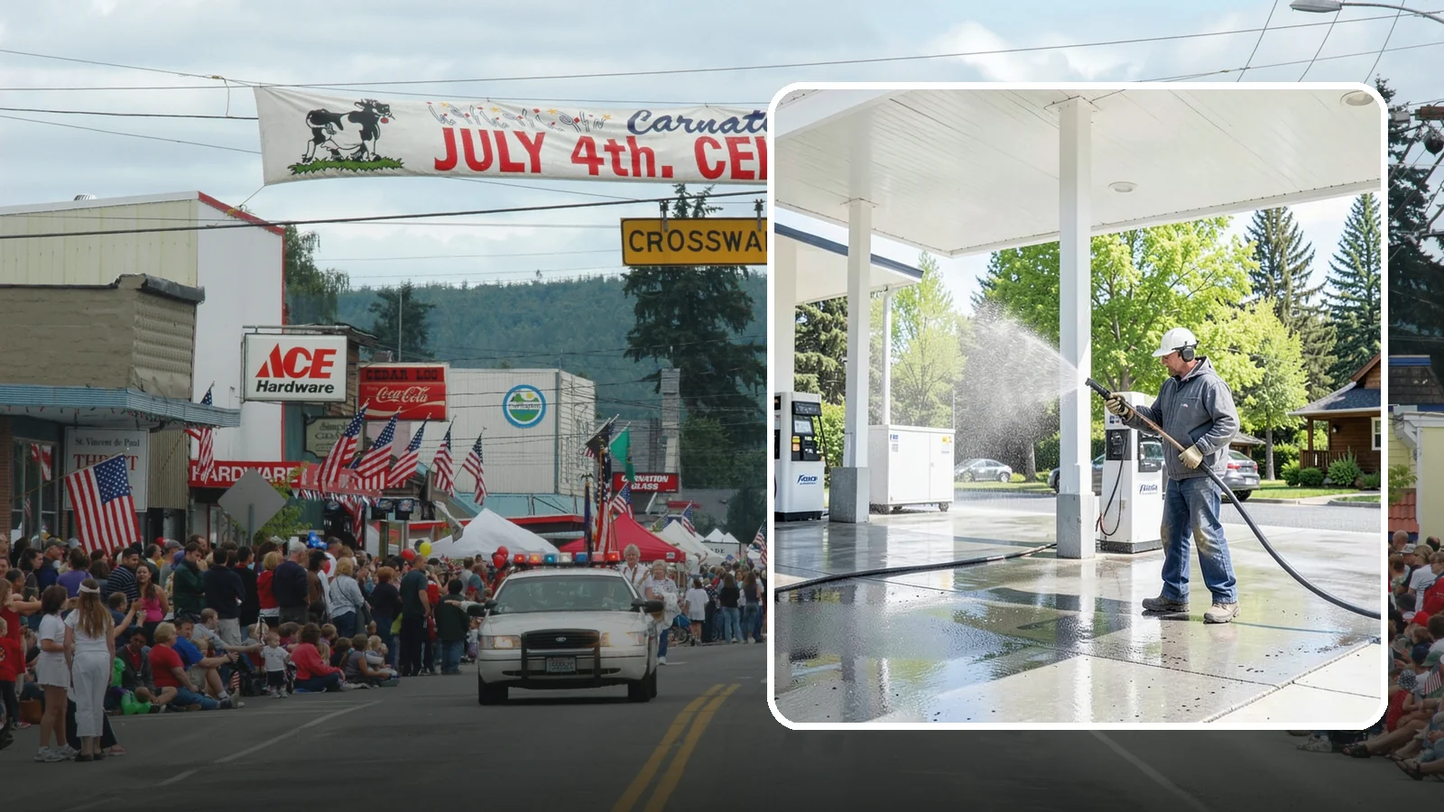 Gas Station Cleaning in Carnation, King County, WA - Deep exterior cleaning for fuel courts, canopies, and pump islands that removes oil, fuel residue, and Northwest grime from...