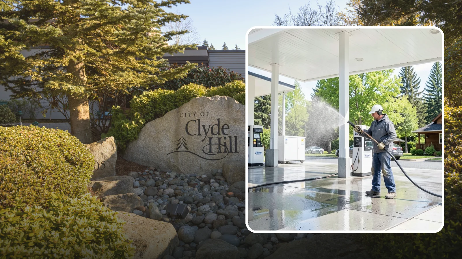 Gas Station Cleaning in Clyde Hill, King County, WA - Deep exterior cleaning for fuel courts, canopies, and pump islands that removes oil, fuel residue, and Northwest grime from...