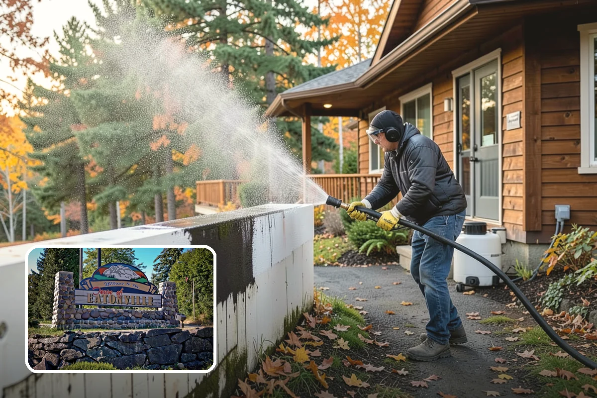 Gas Station Cleaning in Eatonville, Pierce County, WA - Removes slip-causing oil and fuel film from pump-island concrete