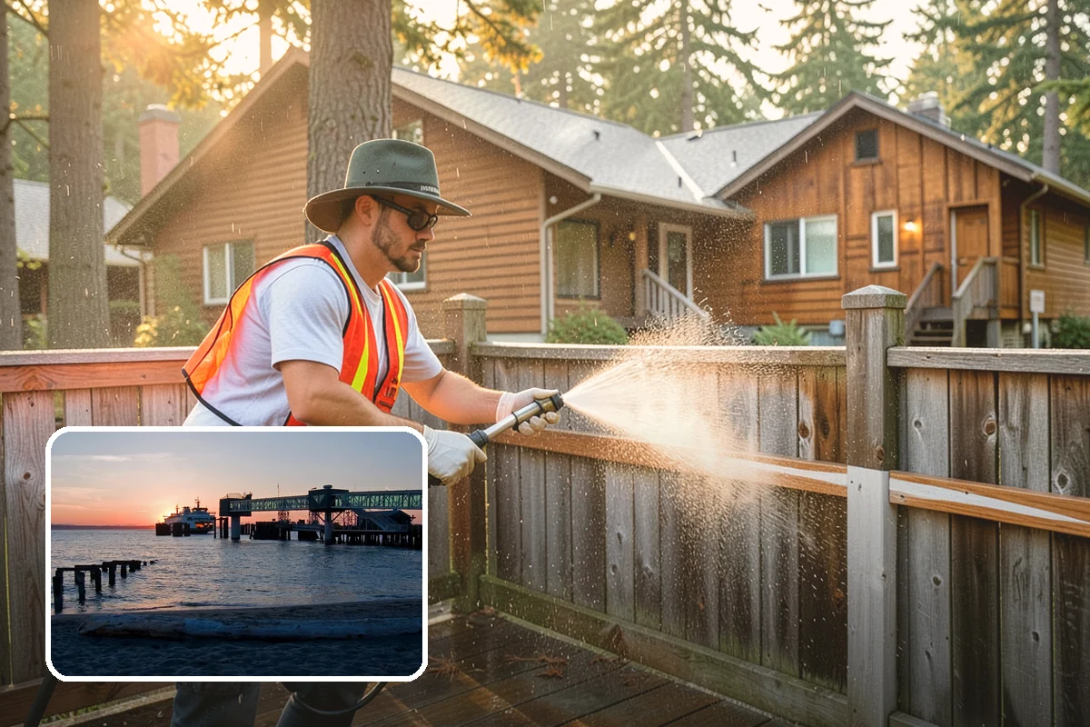Gas Station Cleaning in Edmonds, Snohomish County, WA - Removes slip-causing oil and fuel film from pump-island concrete