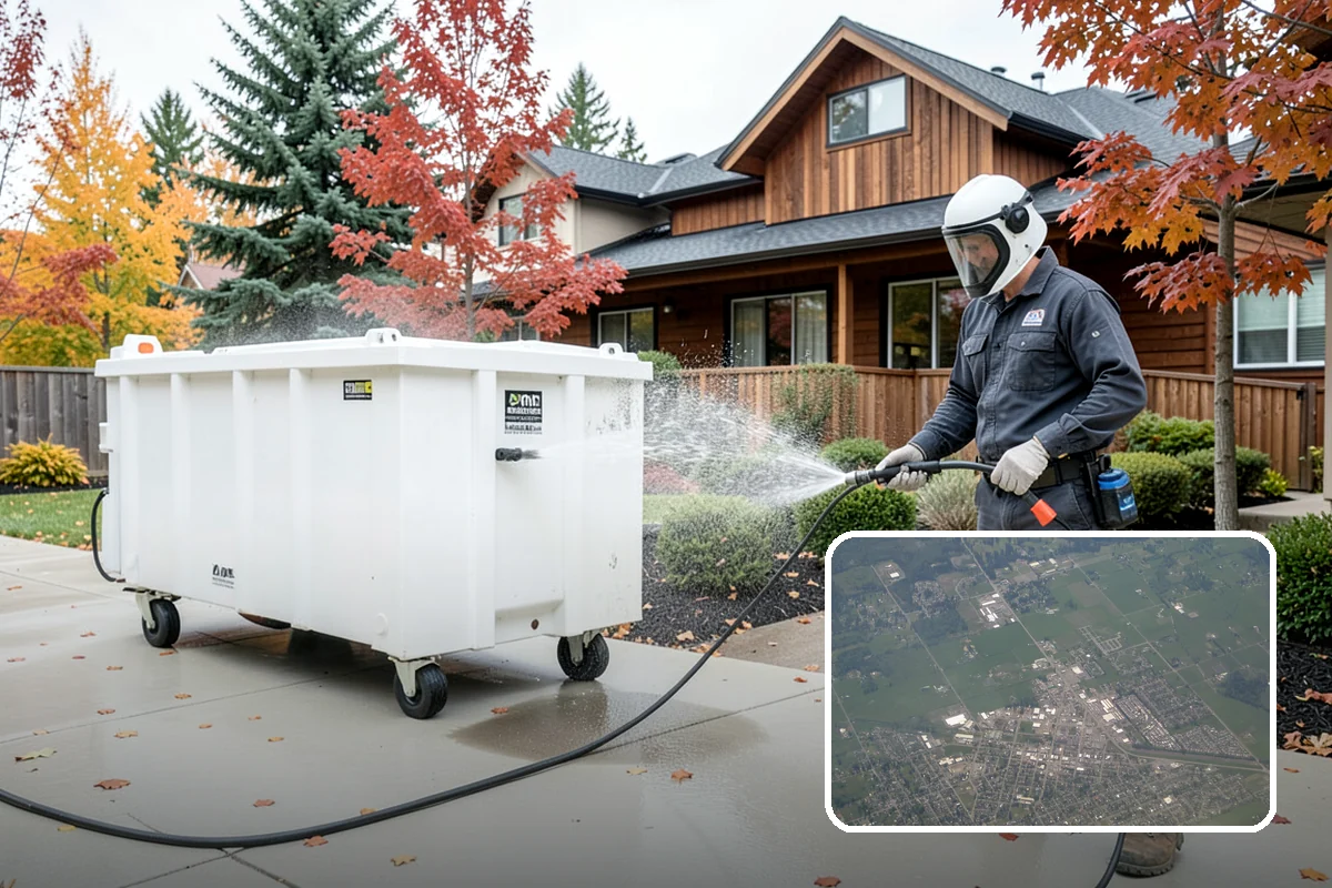 Gas Station Cleaning in Enumclaw, King County, WA - Removes slip-causing oil and fuel film from pump-island concrete