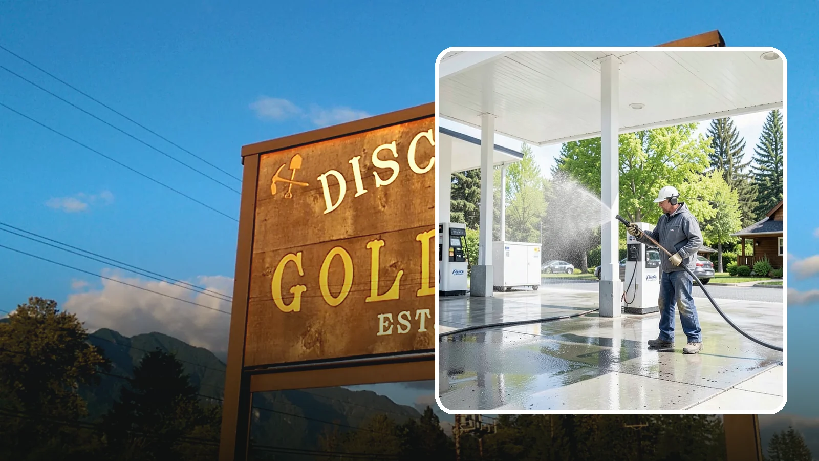 Gas Station Cleaning in Gold Bar, Snohomish County, WA - Deep exterior cleaning for fuel courts, canopies, and pump islands that removes oil, fuel residue, and Northwest grime from...