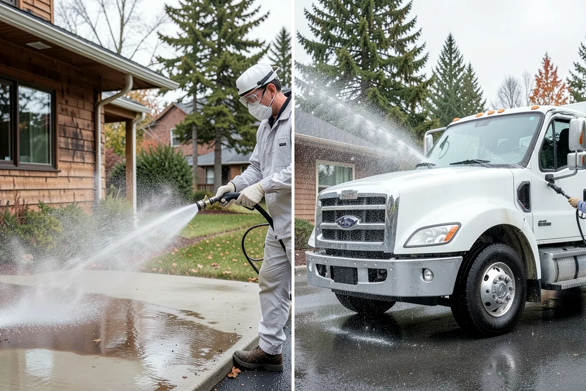 Gas Station Cleaning in Hunts Point, King County, WA - Contain drains and pre-treat oil-stained concrete with a commercial degreaser