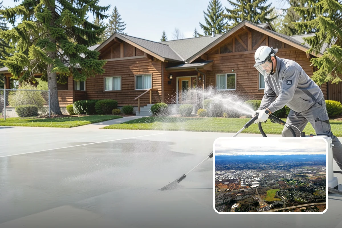 Gas Station Cleaning in Kent, King County, WA - Removes slip-causing oil and fuel film from pump-island concrete