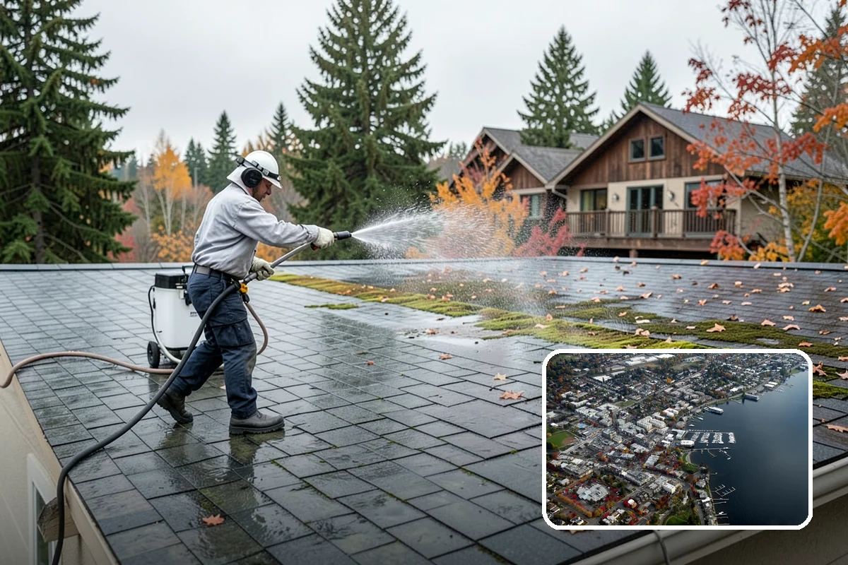 Gas Station Cleaning in Kirkland, King County, WA - Removes slip-causing oil and fuel film from pump-island concrete