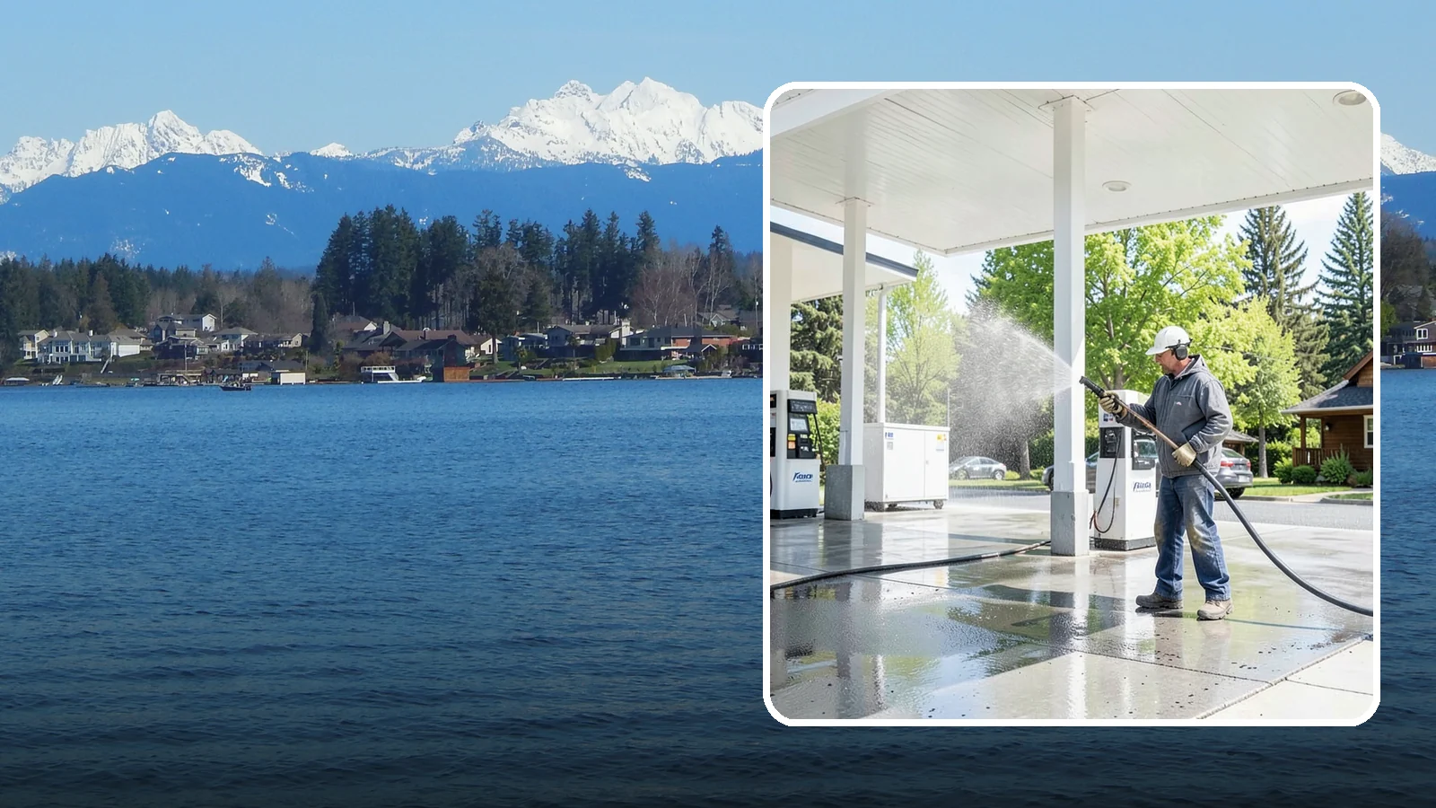 Gas Station Cleaning in Lake Stevens, Snohomish County, WA - Deep exterior cleaning for fuel courts, canopies, and pump islands that removes oil, fuel residue, and Northwest grime from...