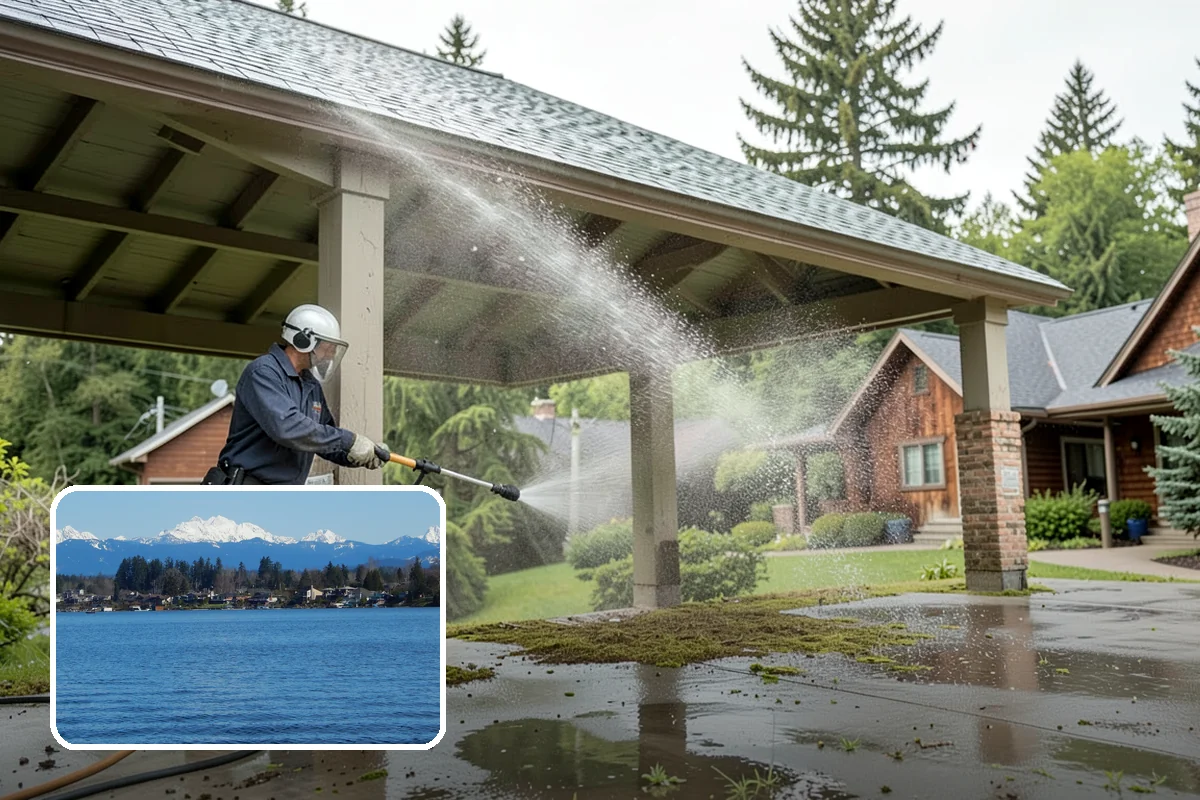 Gas Station Cleaning in Lake Stevens, Snohomish County, WA - Removes slip-causing oil and fuel film from pump-island concrete