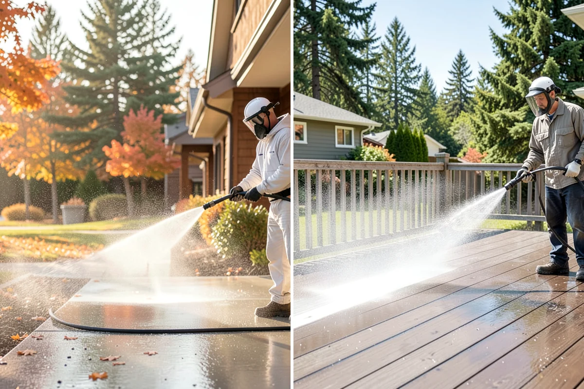 Gas Station Cleaning in Lyman, Skagit County, WA - Contain drains and pre-treat oil-stained concrete with a commercial degreaser