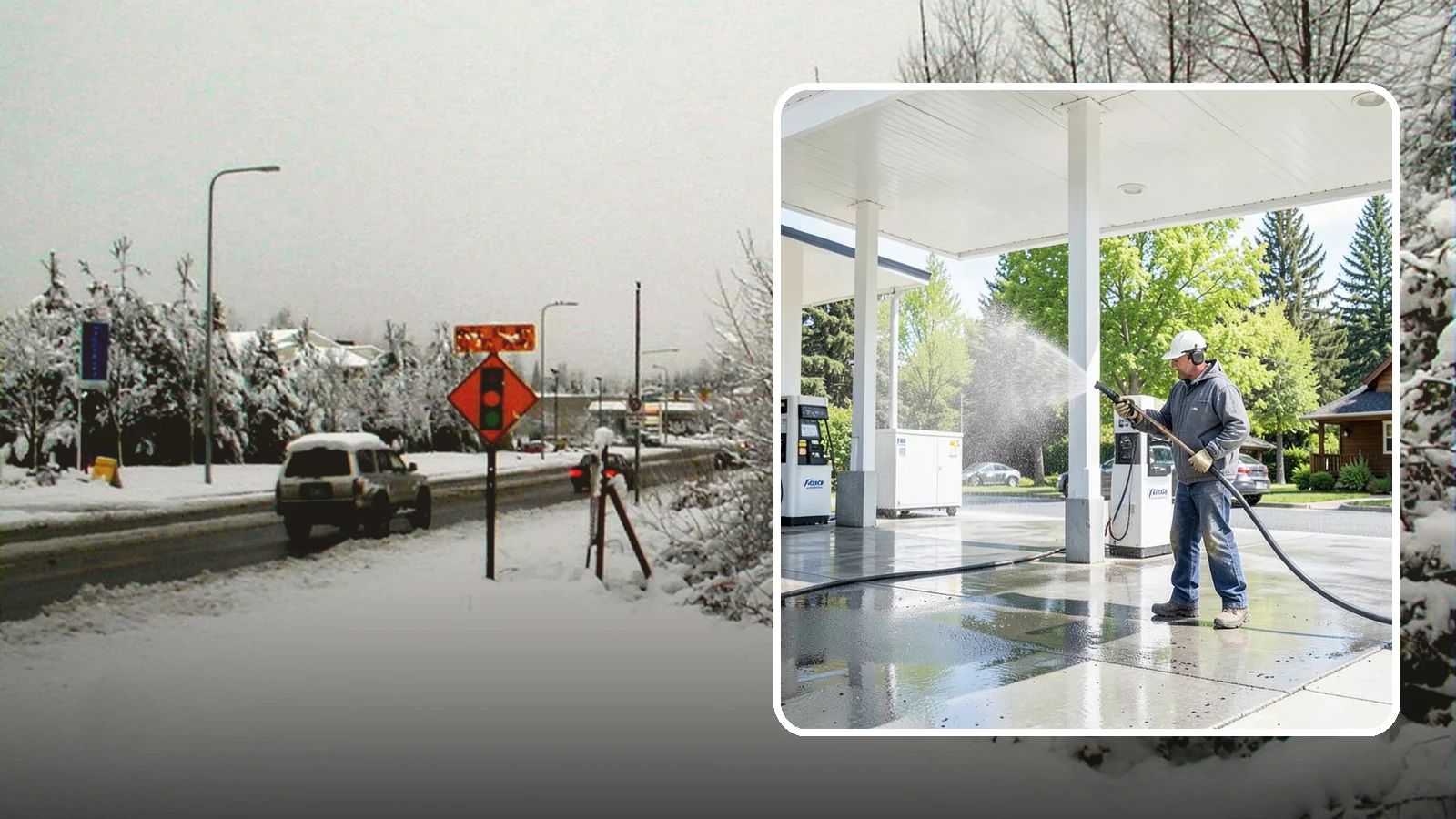 Gas Station Cleaning in Newcastle, King County, WA - Deep exterior cleaning for fuel courts, canopies, and pump islands that removes oil, fuel residue, and Northwest grime from...