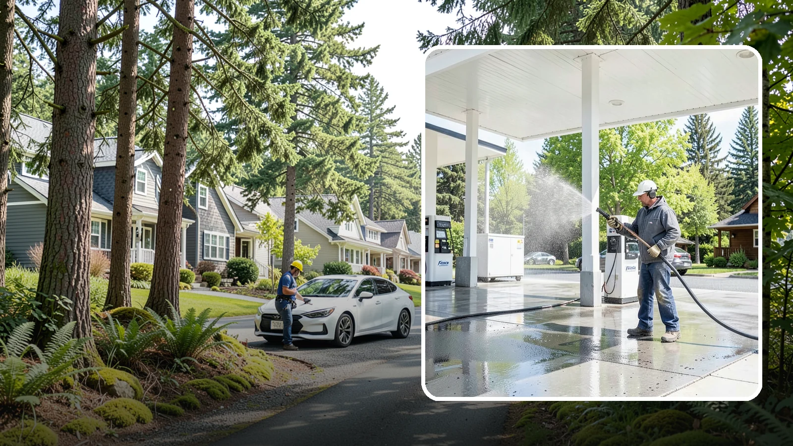 Gas Station Cleaning in Normandy Park, King County, WA - Deep exterior cleaning for fuel courts, canopies, and pump islands that removes oil, fuel residue, and Northwest grime from...