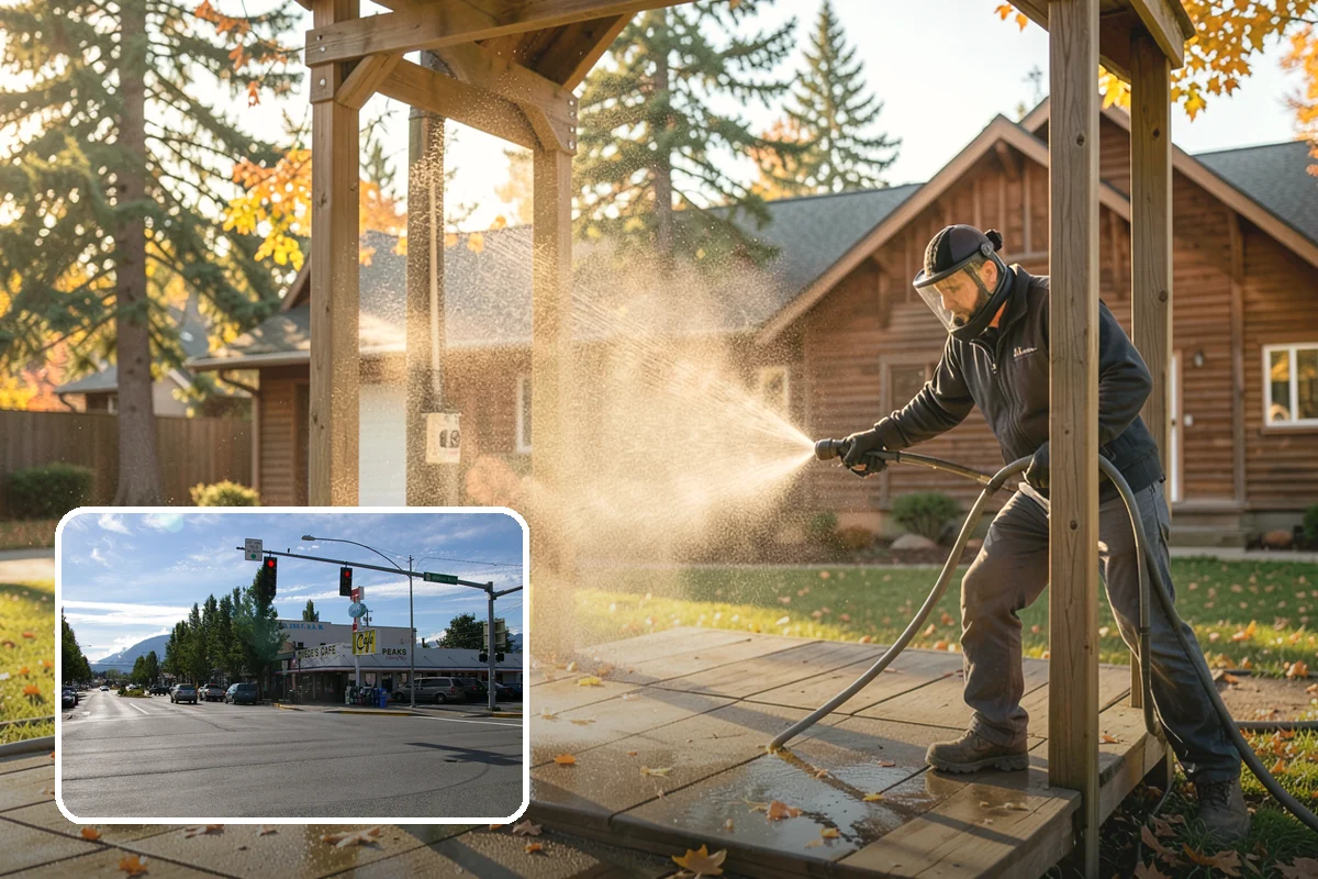 Gas Station Cleaning in North Bend, King County, WA - Removes slip-causing oil and fuel film from pump-island concrete