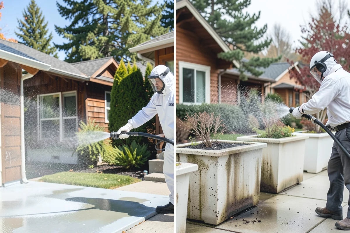 Gas Station Cleaning in Roy, Pierce County, WA - Contain drains and pre-treat oil-stained concrete with a commercial degreaser