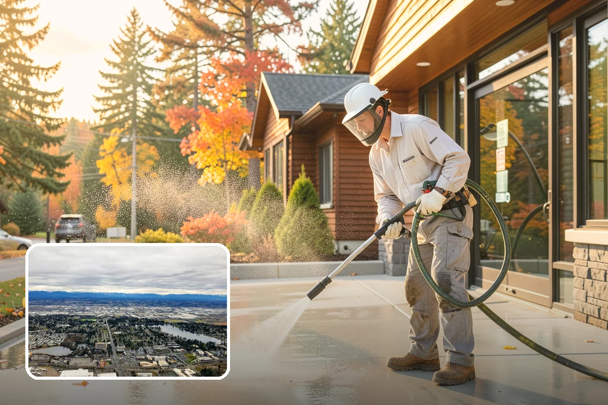 Gas Station Cleaning in SeaTac, King County, WA - Removes slip-causing oil and fuel film from pump-island concrete