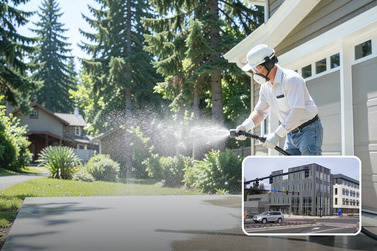 Gas Station Cleaning in Shoreline, King County, WA - Removes slip-causing oil and fuel film from pump-island concrete