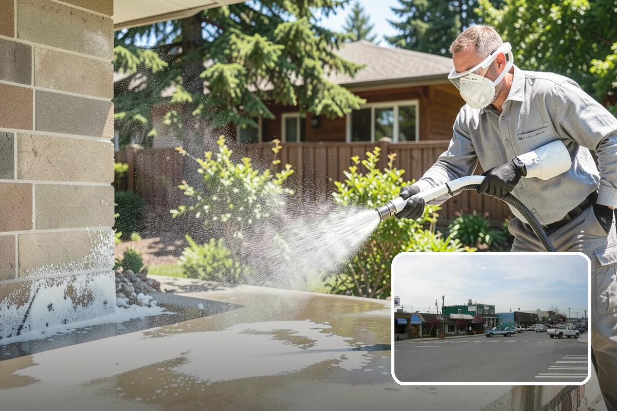 Gas Station Cleaning in Stanwood, Snohomish County, WA - Removes slip-causing oil and fuel film from pump-island concrete