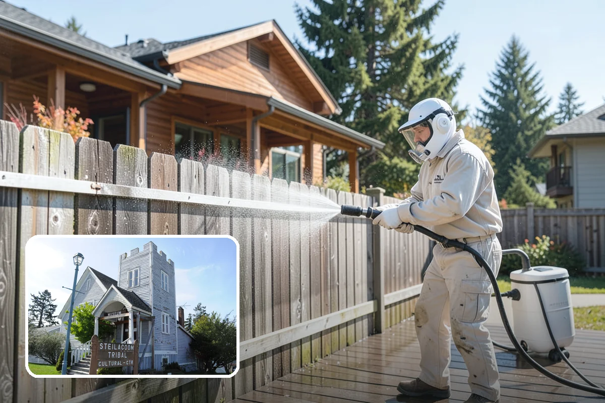 Gas Station Cleaning in Steilacoom, Pierce County, WA - Removes slip-causing oil and fuel film from pump-island concrete