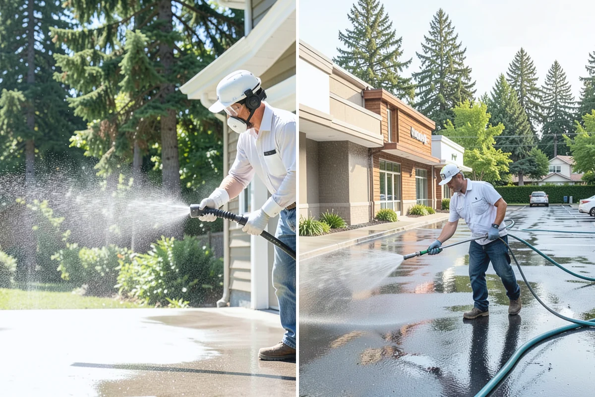 Gas Station Cleaning in Sumner, Pierce County, WA - Contain drains and pre-treat oil-stained concrete with a commercial degreaser