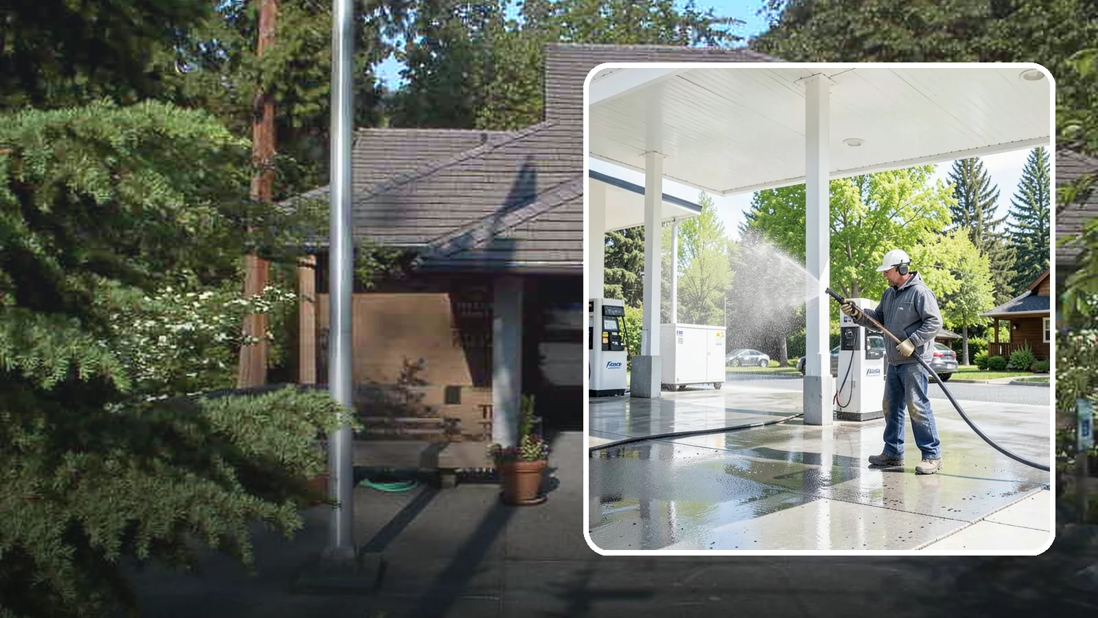 Gas Station Cleaning in Yarrow Point, King County, WA - Deep exterior cleaning for fuel courts, canopies, and pump islands that removes oil, fuel residue, and Northwest grime from...