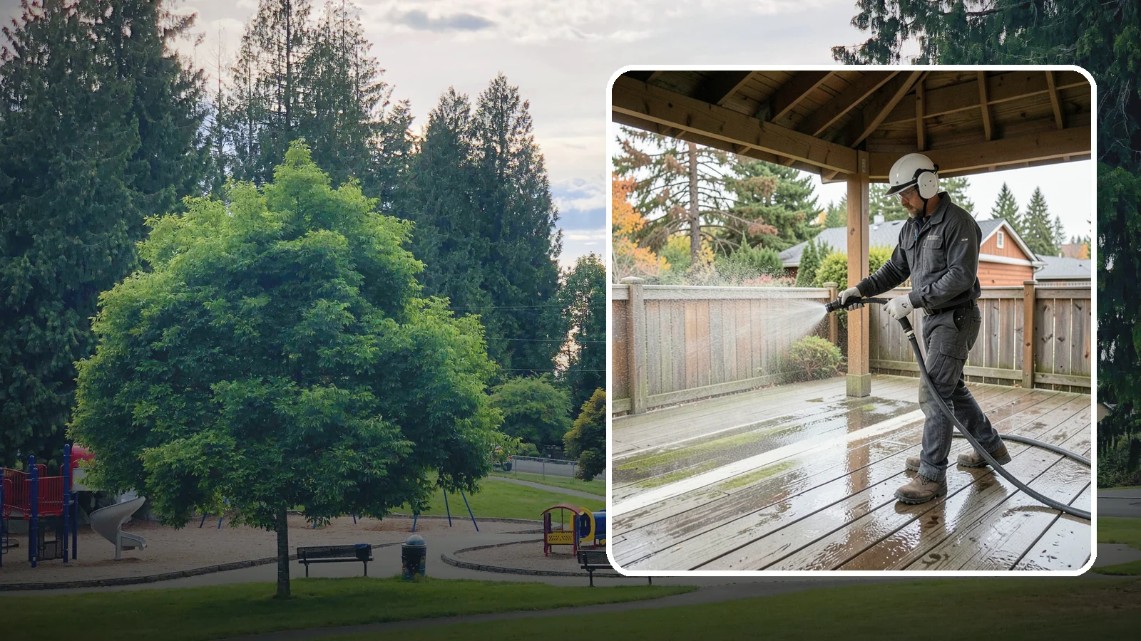 Gazebo Washing in Bonney Lake, Pierce County, WA - Wash gazebos inside and out to remove the moss, cobwebs, and mildew that collect in a shaded garden structure.
