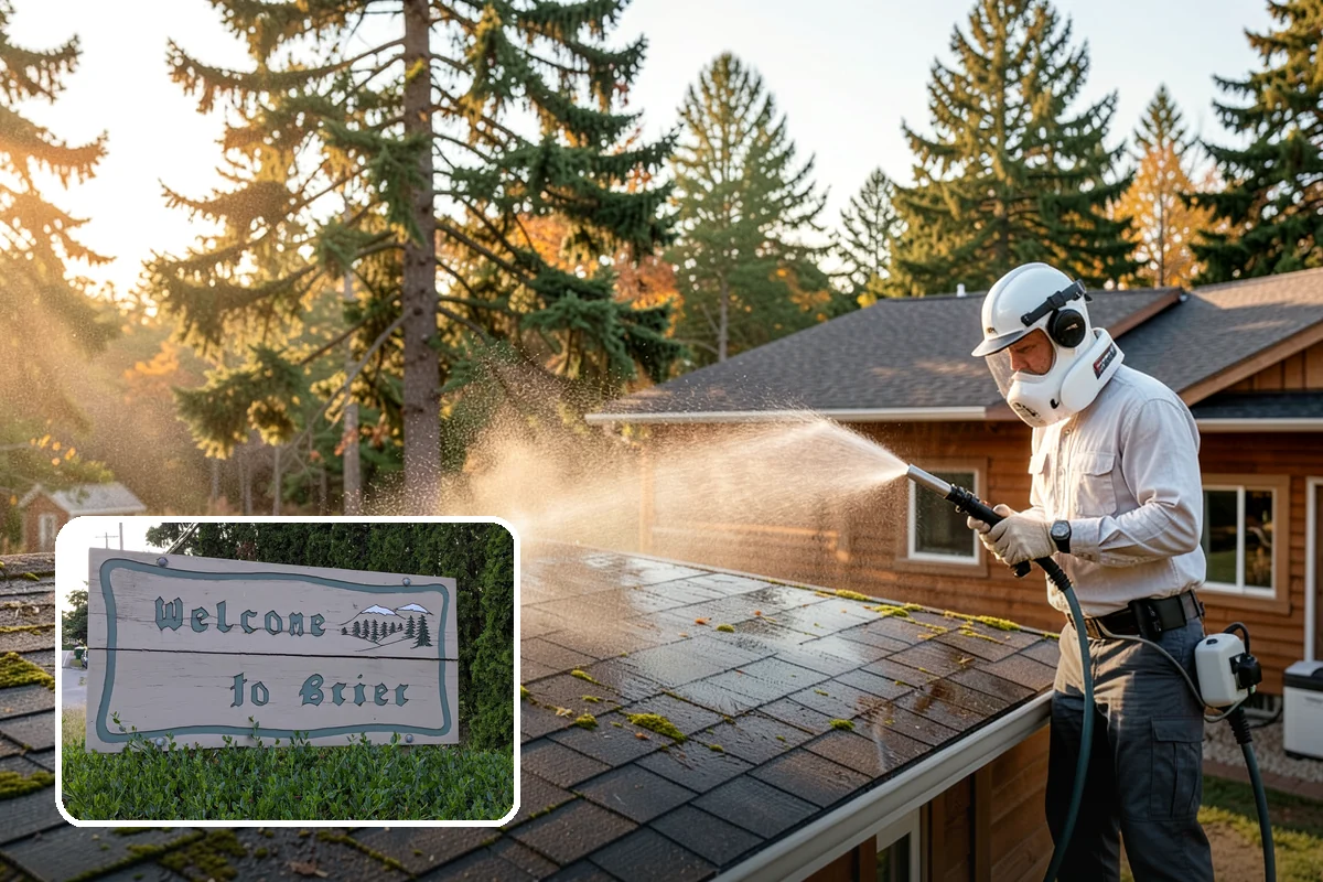 Gazebo Washing in Brier, Snohomish County, WA - Removes roof moss and interior mildew from the structure
