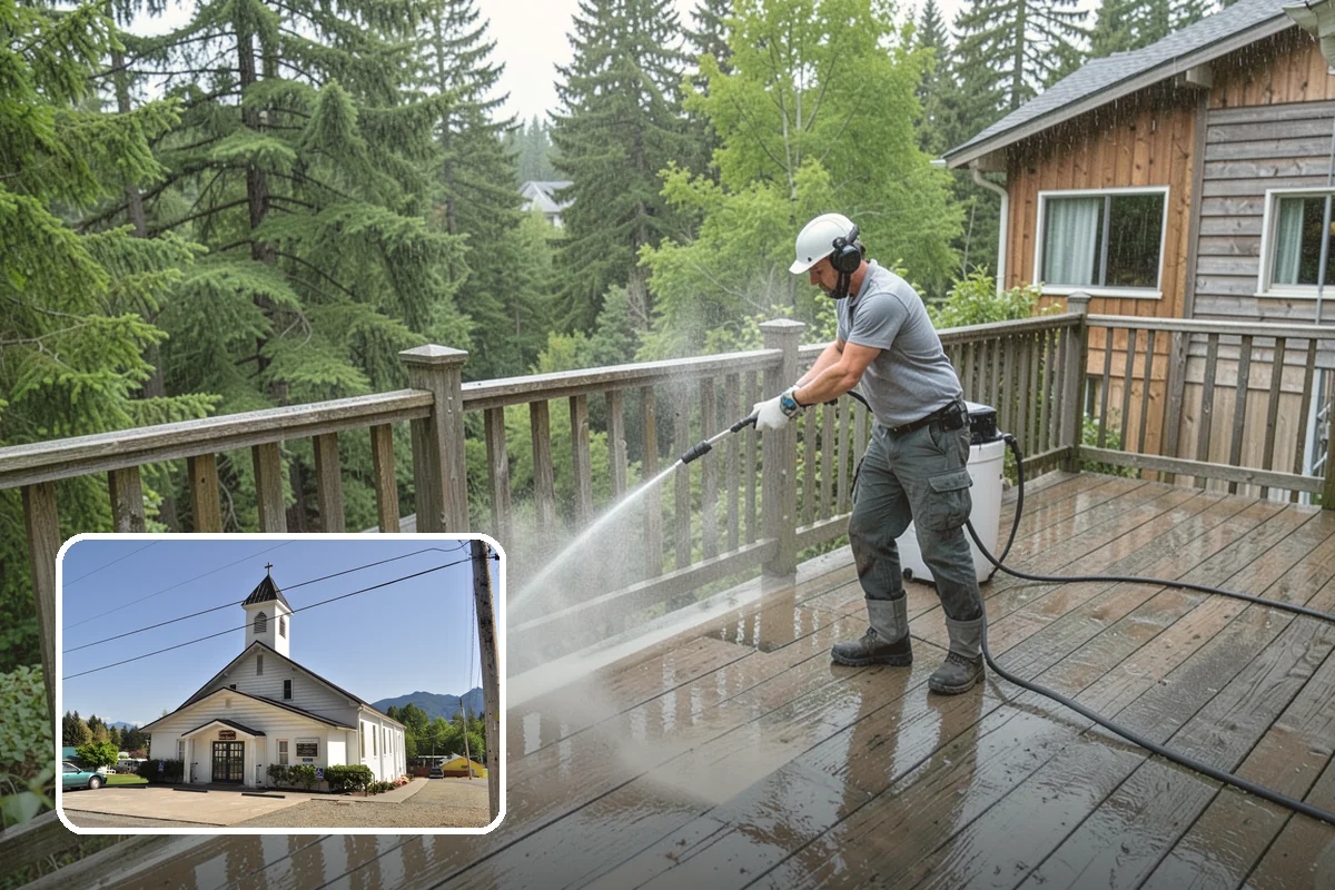 Gazebo Washing in Concrete, Skagit County, WA - Removes roof moss and interior mildew from the structure