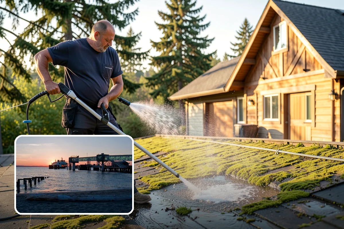 Gazebo Washing in Edmonds, Snohomish County, WA - Removes roof moss and interior mildew from the structure