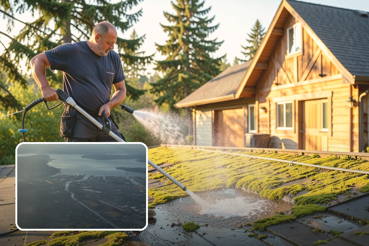 Gazebo Washing in Fife, Pierce County, WA - Removes roof moss and interior mildew from the structure