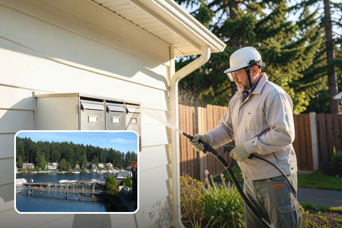 Gazebo Washing in Gig Harbor, Pierce County, WA - Removes roof moss and interior mildew from the structure