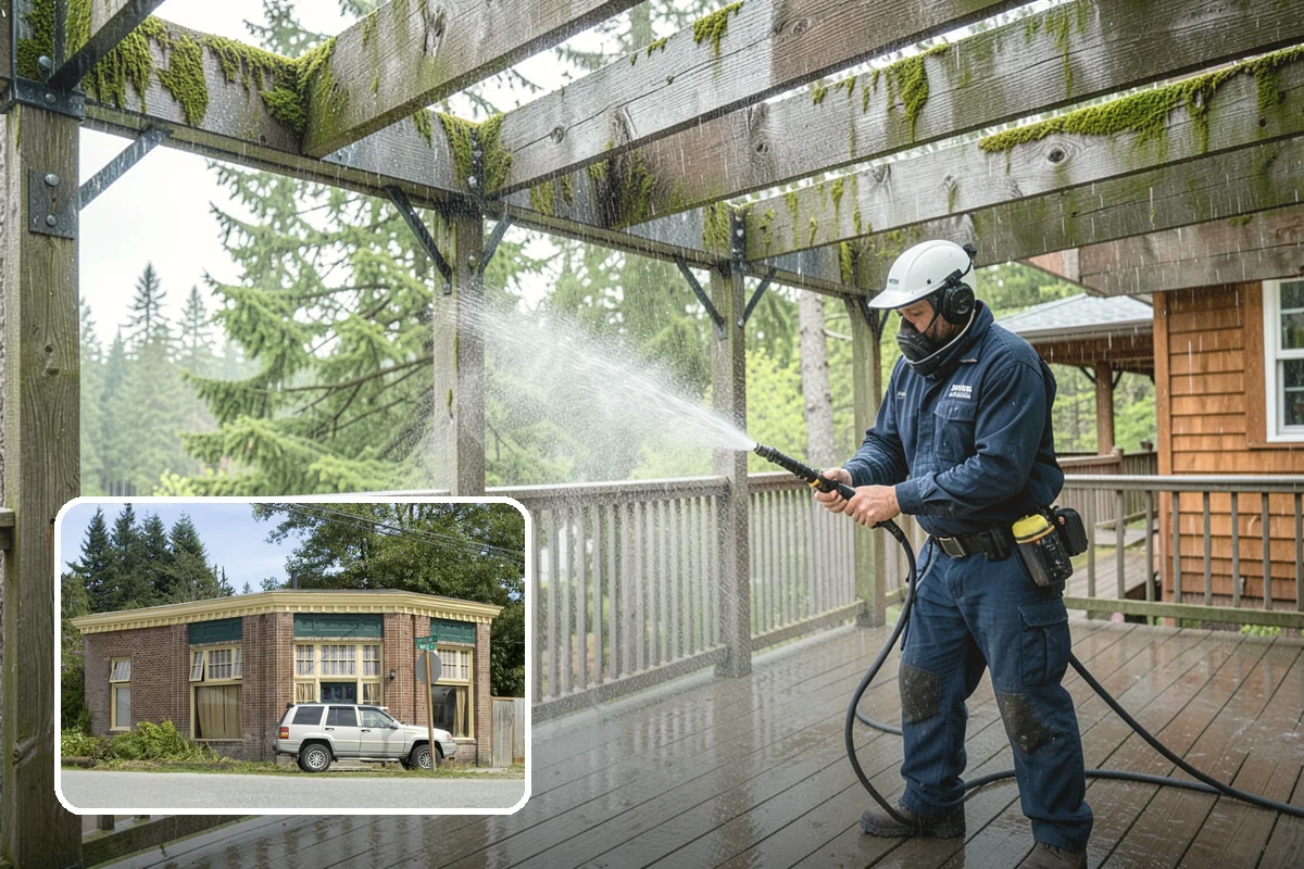 Gazebo Washing in Hamilton, Skagit County, WA - Removes roof moss and interior mildew from the structure