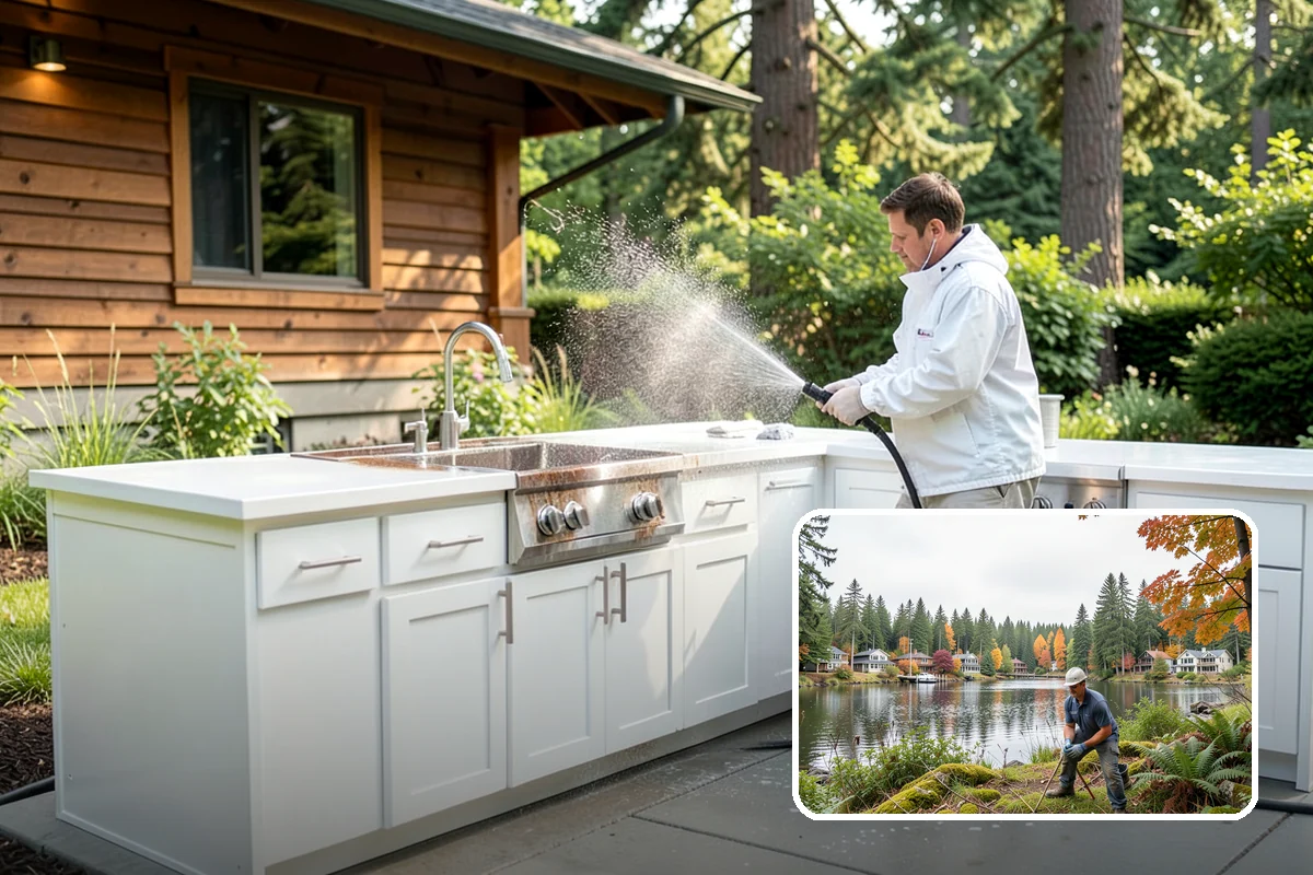 Gazebo Washing in La Conner, Skagit County, WA - Removes roof moss and interior mildew from the structure