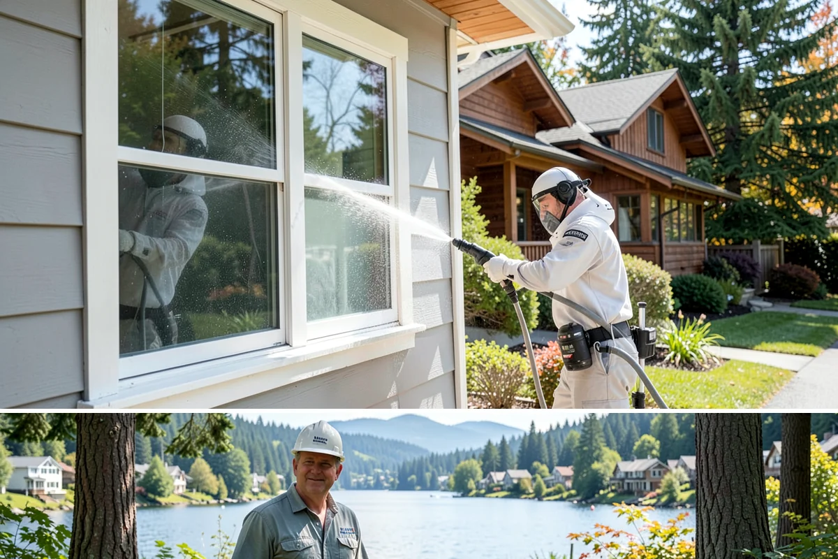 Gazebo Washing in Milton, King County, WA - A dry summer day allows the wood and interior to dry fully, making it the best time to wash a shaded gazebo.
