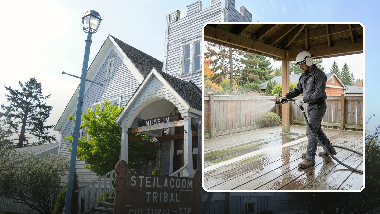 Gazebo Washing in Steilacoom, Pierce County, WA - Wash gazebos inside and out to remove the moss, cobwebs, and mildew that collect in a shaded garden structure.