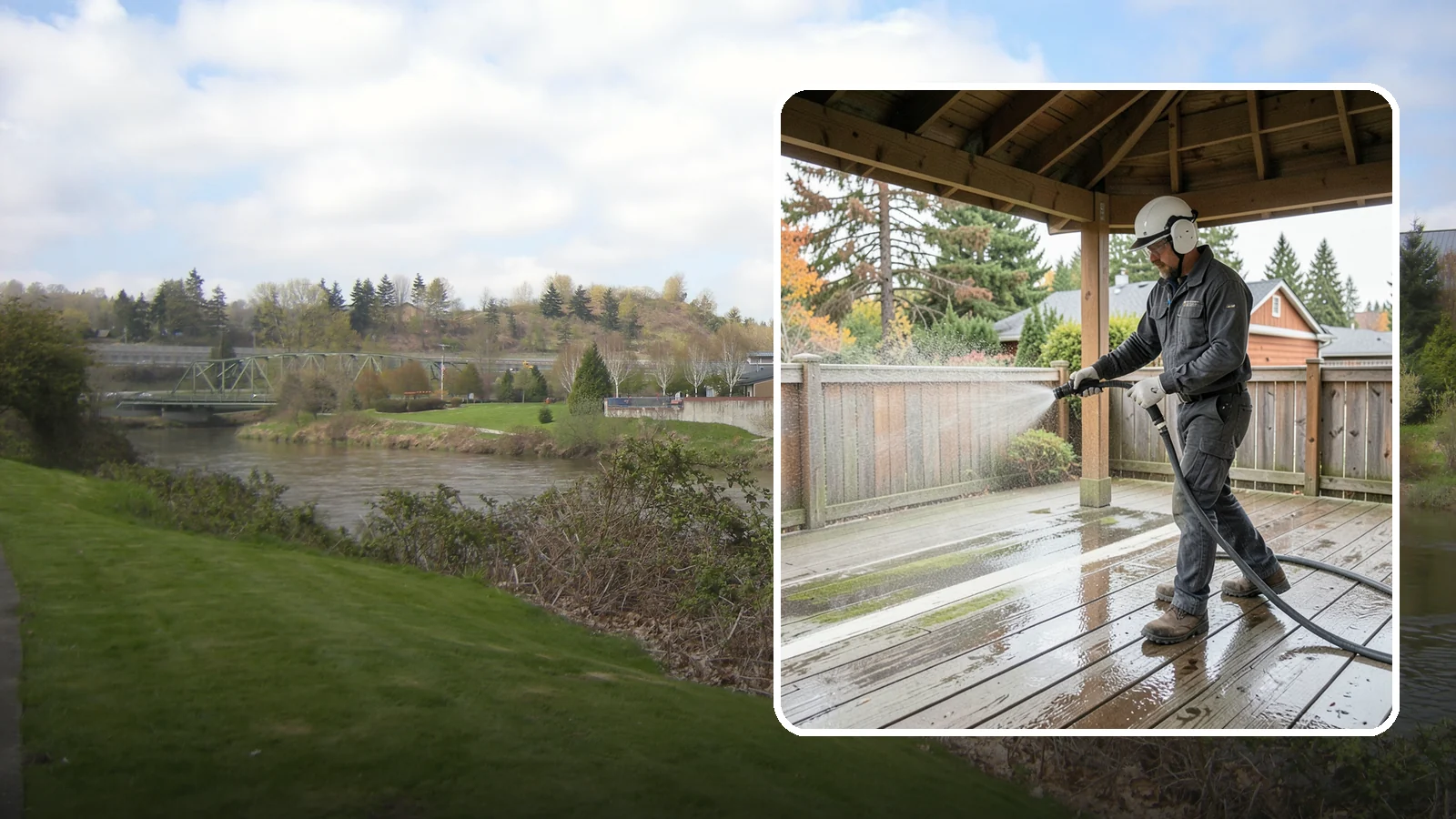 Gazebo Washing in Tukwila, King County, WA - Wash gazebos inside and out to remove the moss, cobwebs, and mildew that collect in a shaded garden structure.