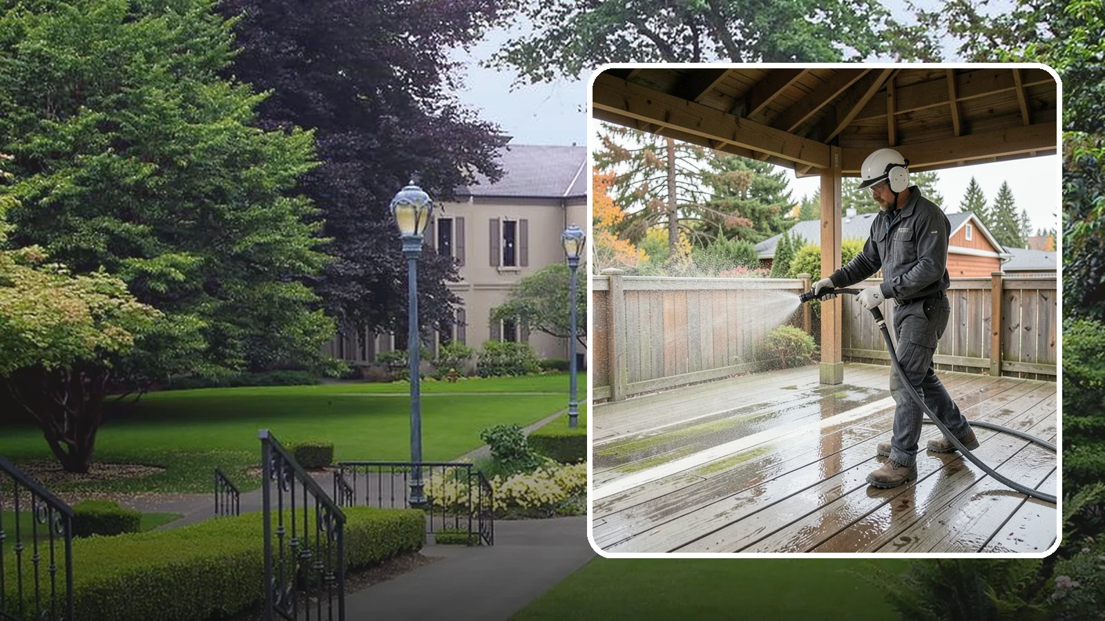 Gazebo Washing in Woodinville, King County, WA - Wash gazebos inside and out to remove the moss, cobwebs, and mildew that collect in a shaded garden structure.