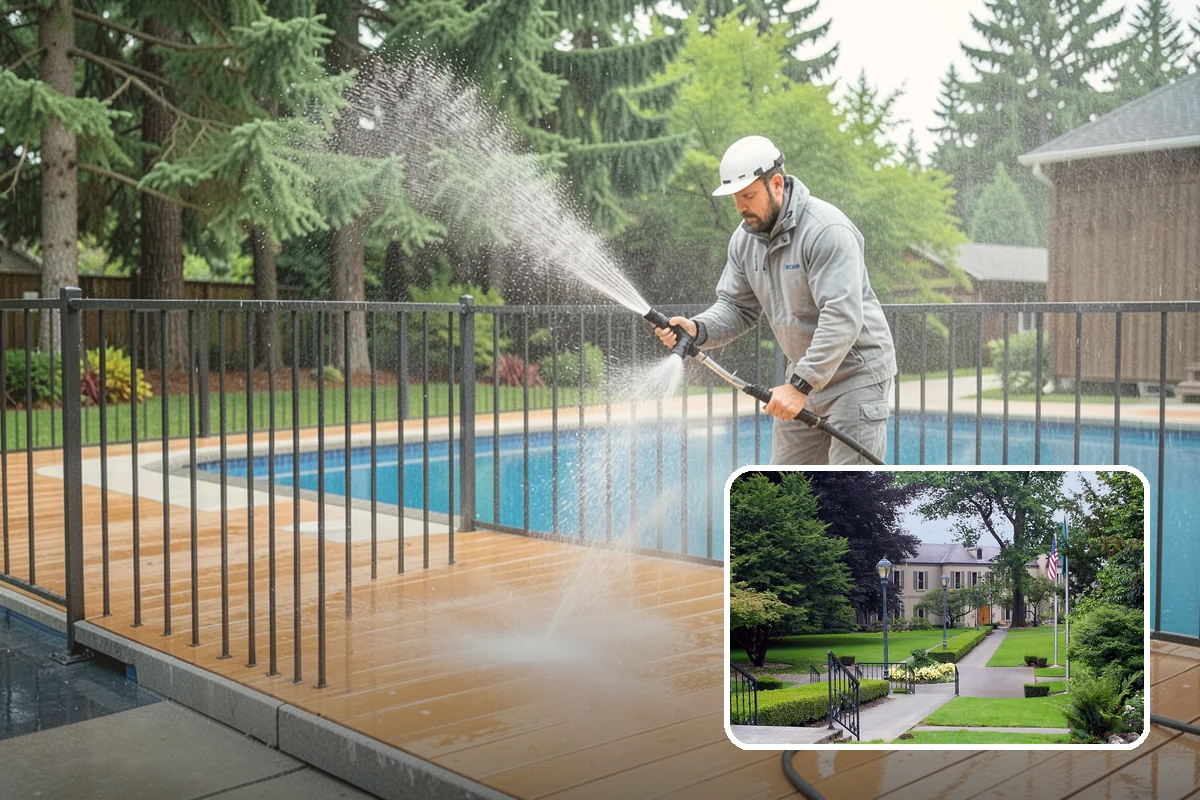 Gazebo Washing in Woodinville, King County, WA - Removes roof moss and interior mildew from the structure