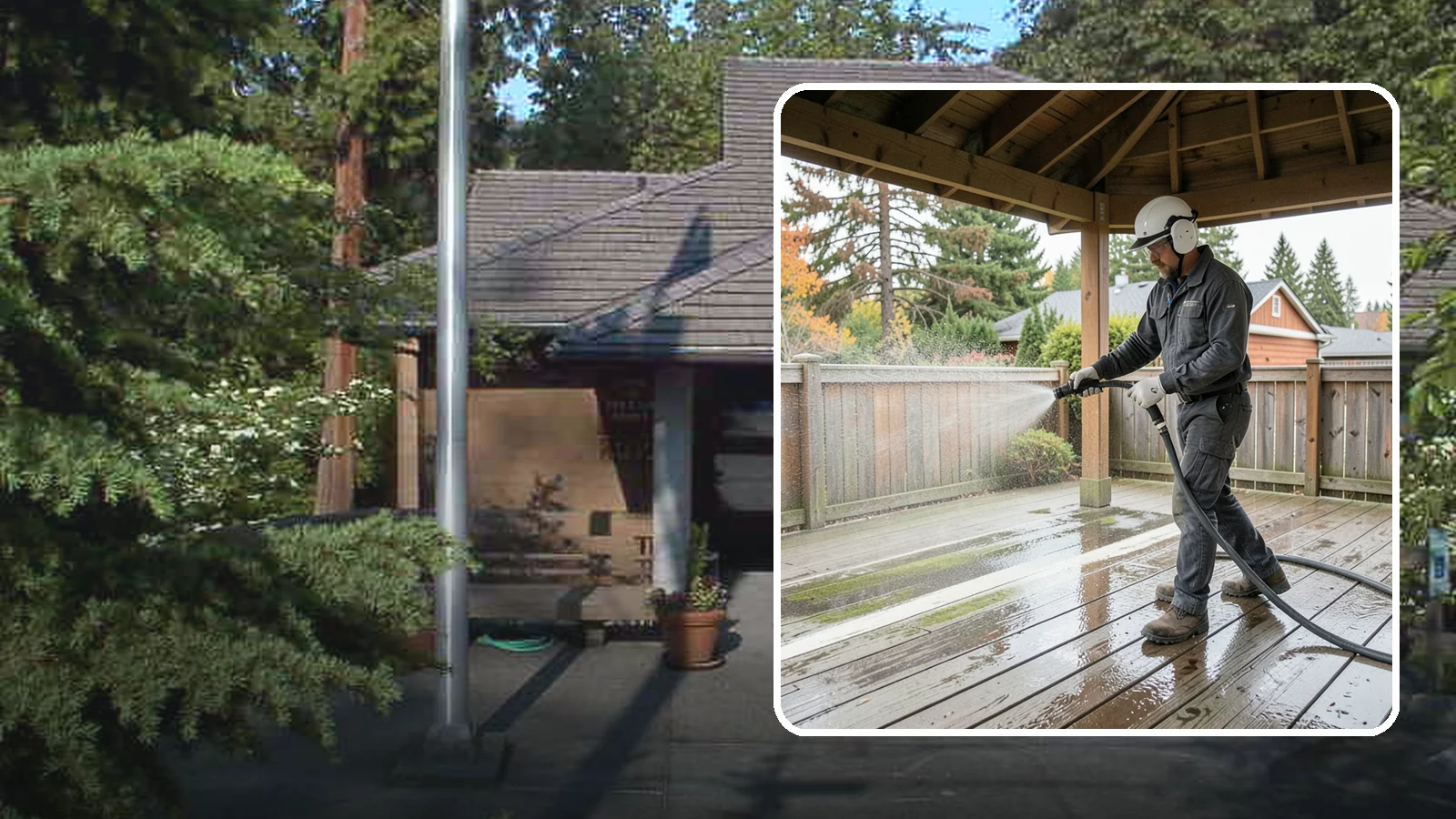 Gazebo Washing in Yarrow Point, King County, WA - Wash gazebos inside and out to remove the moss, cobwebs, and mildew that collect in a shaded garden structure.