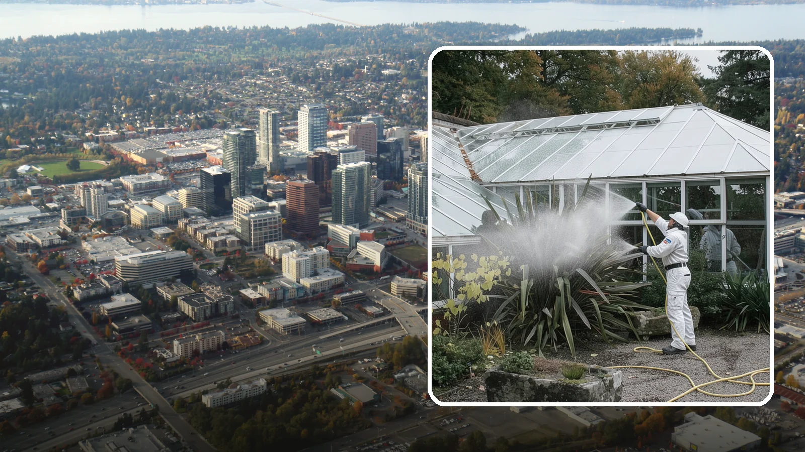 Glass Cleaning in Bellevue, King County, WA - Streak-free exterior glass cleaning for windows, doors, and glass features that cuts through Northwest grime and mineral spotting.
